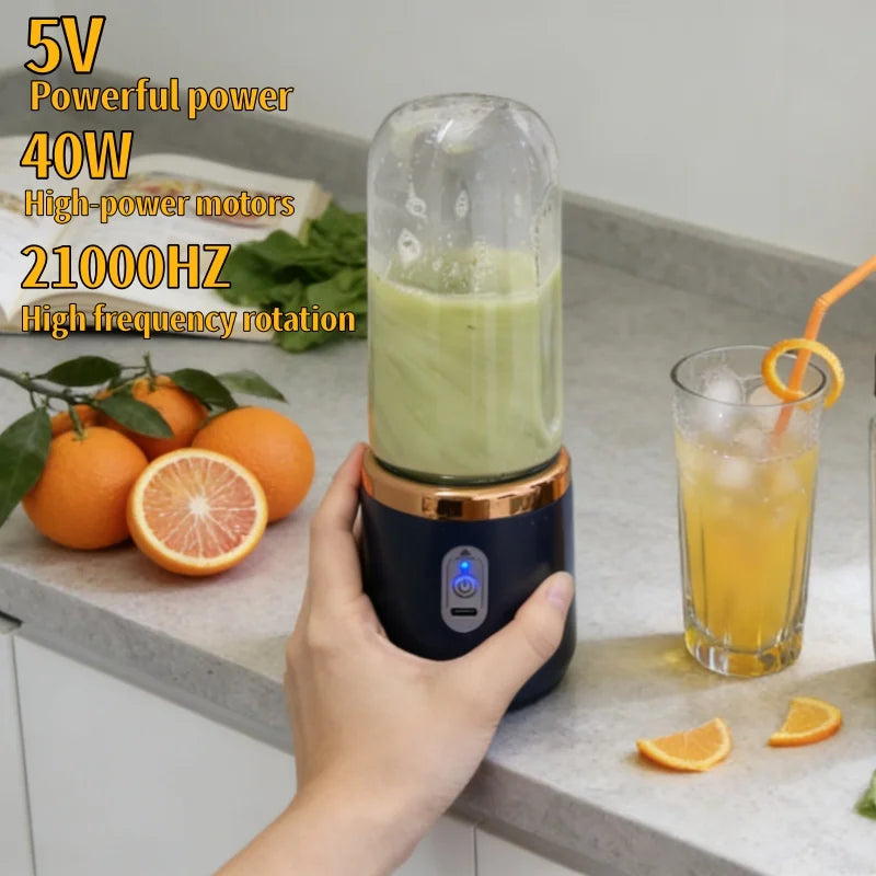 Portable Electric Blender 6 Blades Juice Smoothie Maker Ice Crusher Food Processor Personal for Fresh Drinks Juicer Machine