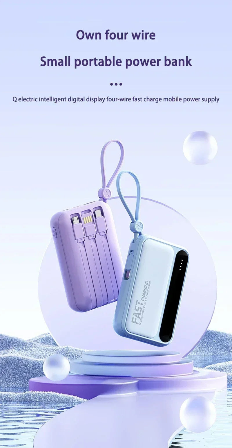 500000mAh Power Bank Large Capacity Built 4 In1 Cables Intelligent Digital Display Portable Battery For iPhone Huawei