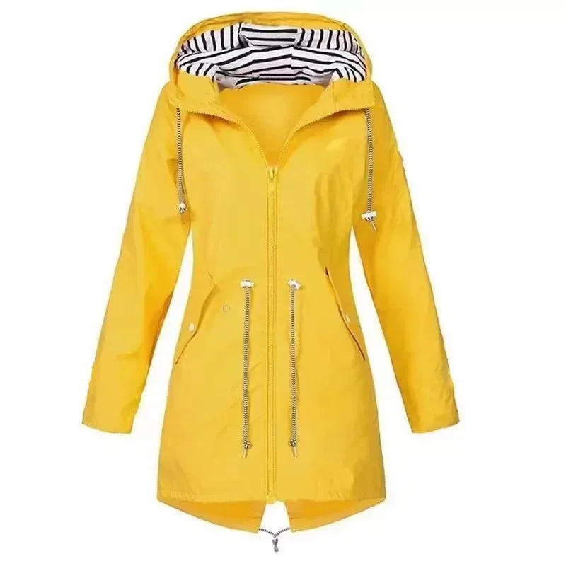 Waterproof Raincoat Casual Basic Outdoors Trench Lightweight Drawstring Jackets Hiking Clothes for Women Womens