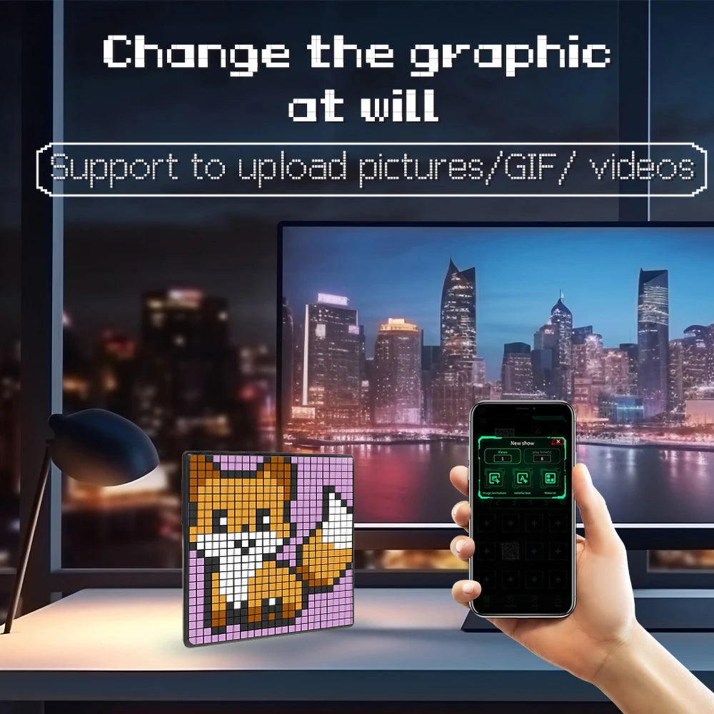 64x64 Pixel Screen Smart LED Pixel Display with APP Control Programmable Night Light DIY Options Animation For Home Bedroom Bar