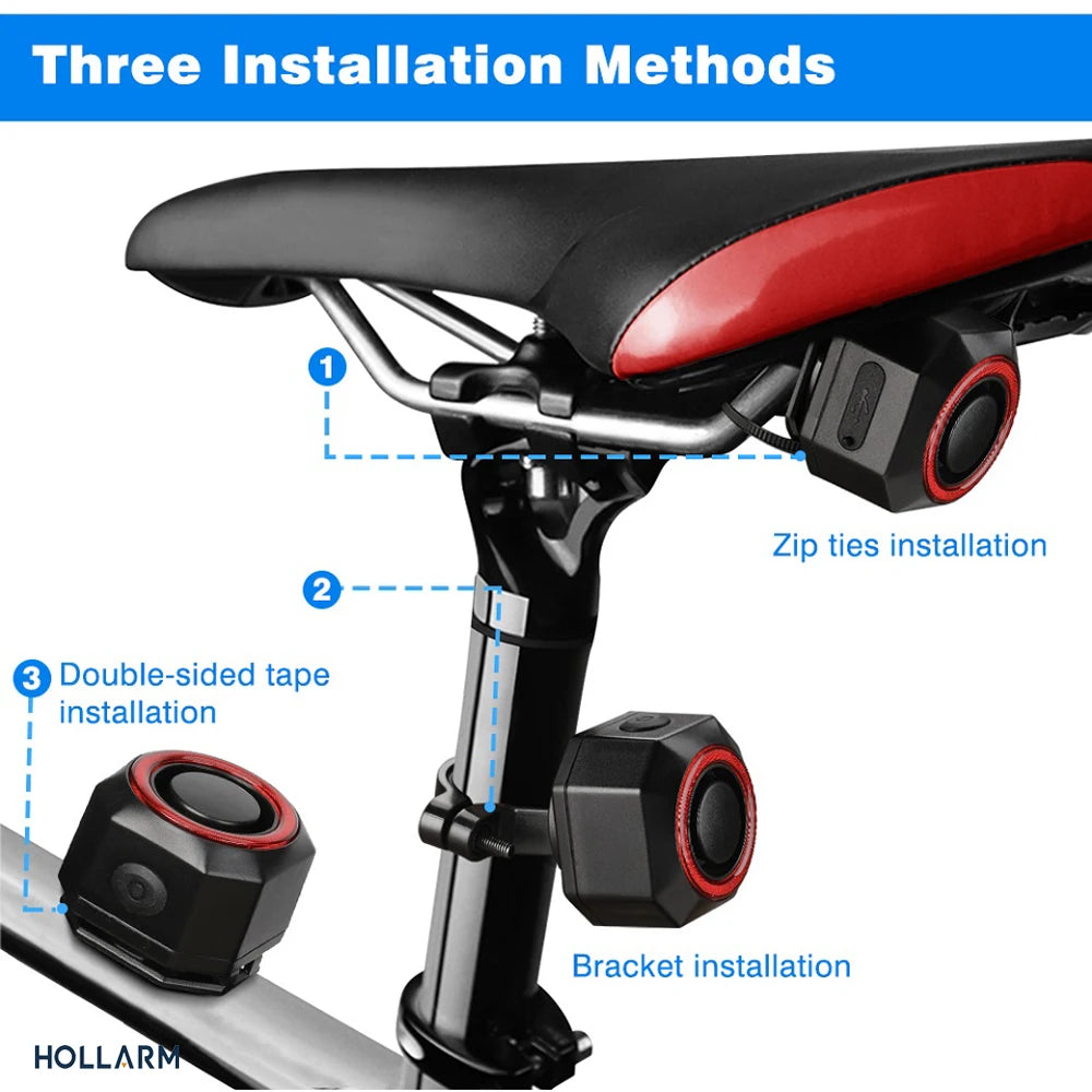 Hollarm Smart Bike Taillight Alarm Anti Theft Burglar Bicycle Light Alarm USB Charge Smart Brake Sensing Remote Control Tail Lam