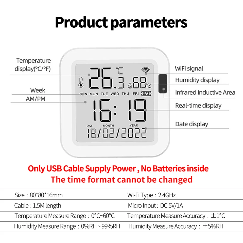 Smart Thermometer hygrometer Tuya WiFi Temperature and Humidity Sensor With Backlight APP Remote Control Work with Tuya Alexa