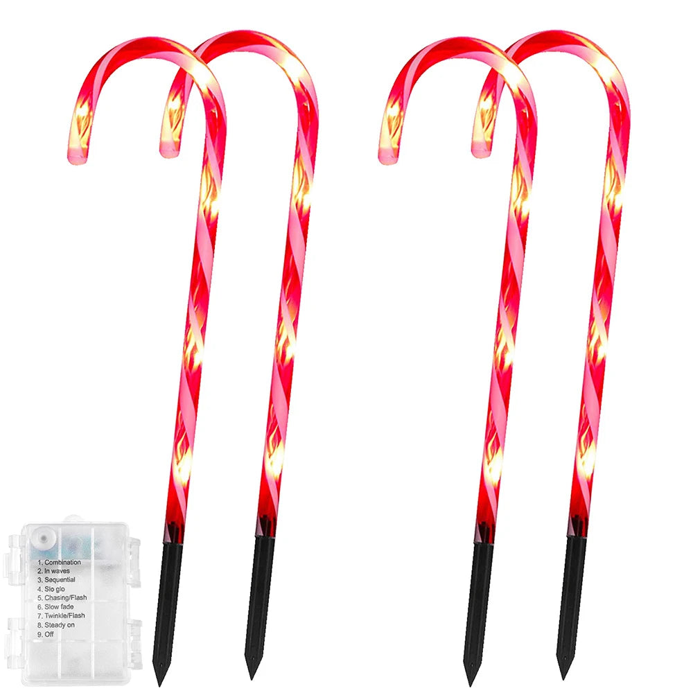 4/5/8/10 LED Christmas Candy Cane Lights Battery Waterproof Outdoor Pathway Marker Stakes String Light Garden Patio Party Decor