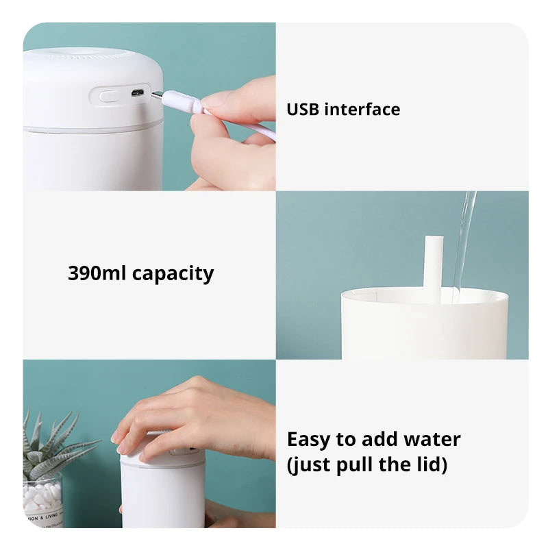 1 PCS Portable 390ml Air Humidifier Aromatherapy Humidificador For Home Car USB Sprayer With LED Color Night Lamp Purifier