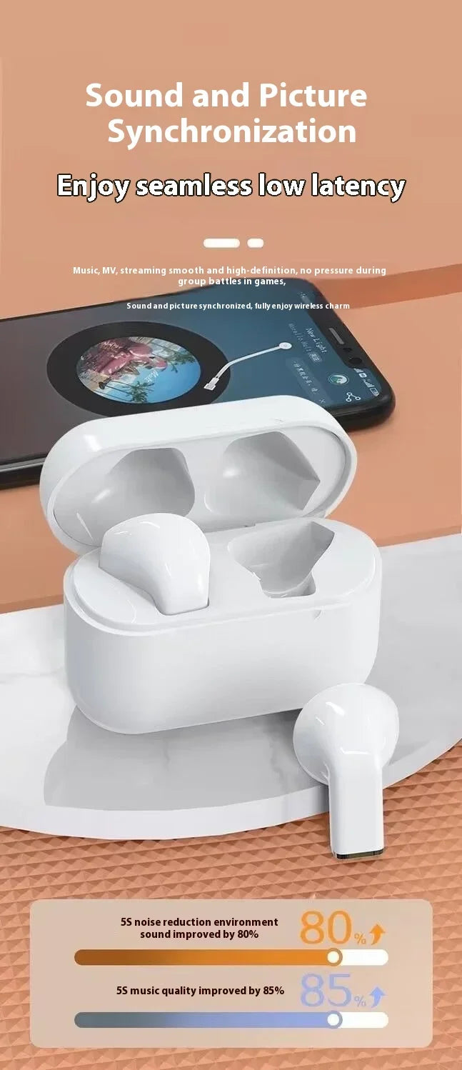 Mini Earphones Wireless Bluetooth Earbuds Long-Lasting TWS Noise Cancellation Headphones Extended Battery Life With Mic