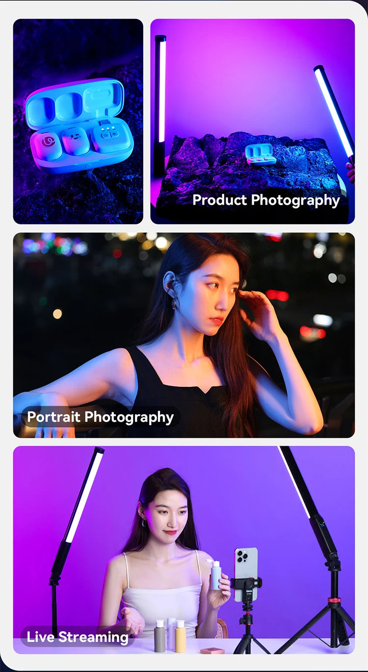 Ulanzi VL119 LED Stick Light Fill Lamp Sticks Bulk Colorful RGB Glow Stick for Photography Game Birthday Wedding Party Supplies