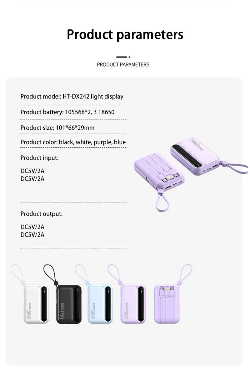 With 4In1 Cables 120W 500000mAh Power Bank Large Capacity Intelligent Digital Display Light Portable Powerbank For iPhone Huawei