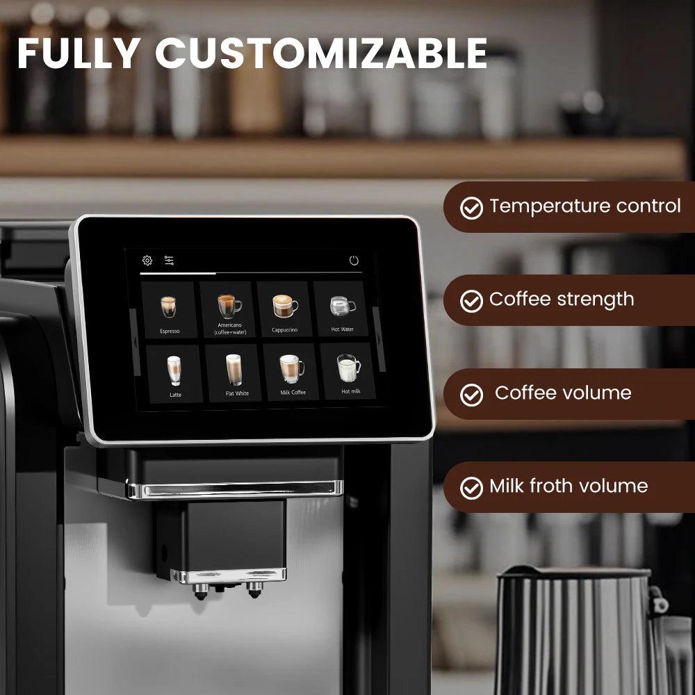 Mcilpoog WS817 -7"colorfAutomatic Espresso Machine with Milk Frother,  21 Flavors for Home & Office