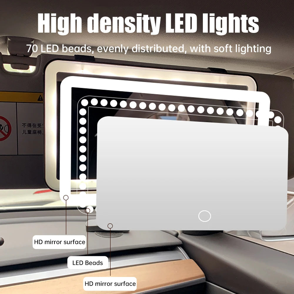 1pc Car LED Makeup Mirror HD Mirror Three Gear Adjustment Sun Visor Plate Interior RearMirror Dimmable Auto Vanity Mirror