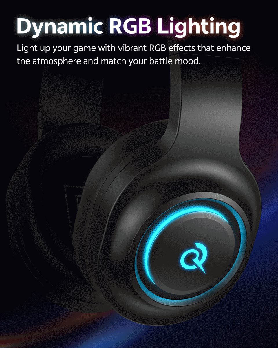 QCY Heroad V200 Gaming Headset Bluetooth 6.0 with Mic 50mm Driver 7.1 Surround Sound RGB Over Ear Headphones for PC Laptop PS4/5
