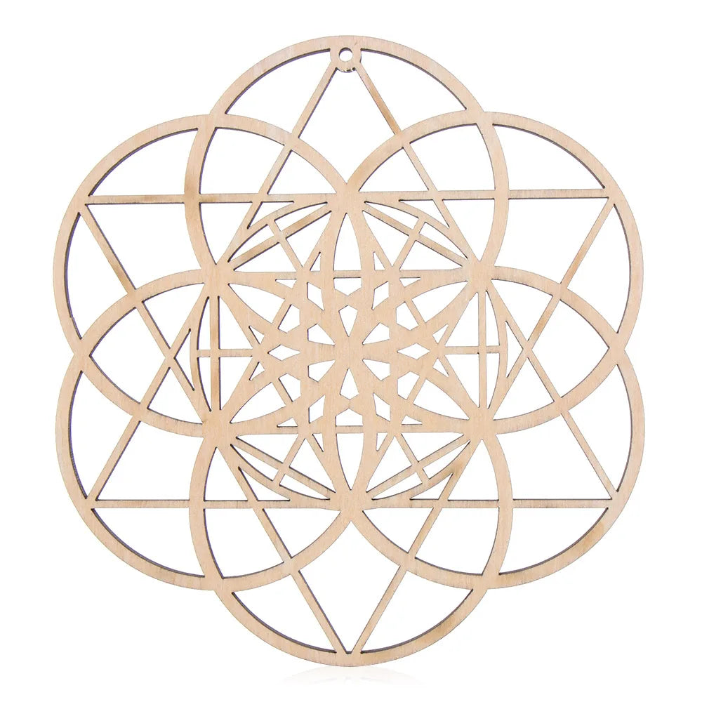 Wooden Wall Art Home Decor Flower Of Life Energy Mat Decorative Boards Crafts Slice Wood Base Coasters Sacred Geometry Ornament