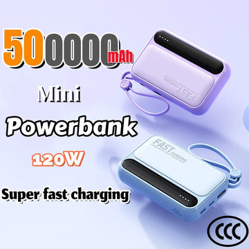 500000mAh Power Bank Large Capacity Built 4 In1 Cables Intelligent Digital Display Portable Battery For iPhone Huawei