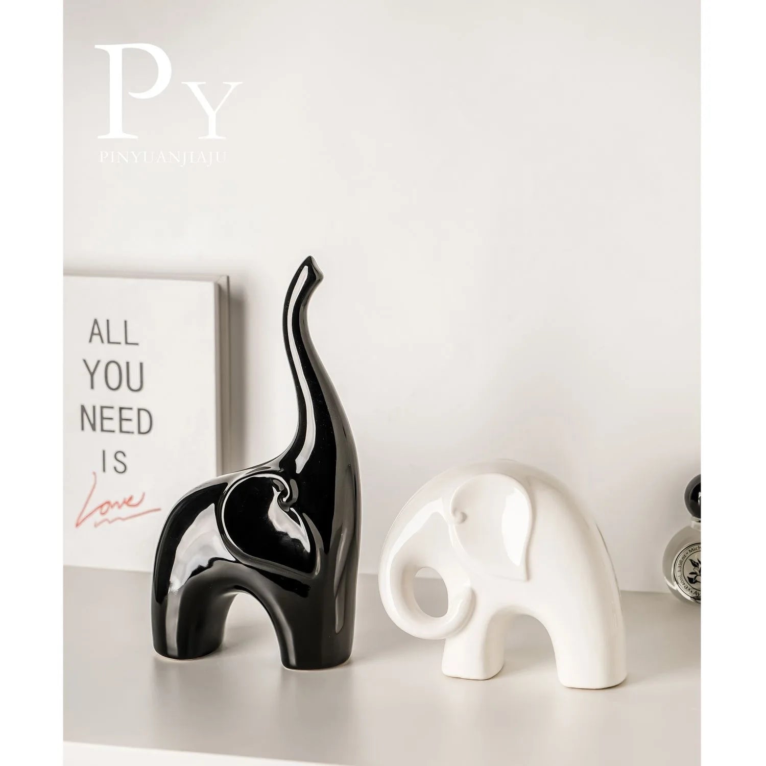 Porcelain Elephant Statue, Minimalist Animal Sculpture for Living Room, Luxury Home Decor, TV Cabinet & Bar Showpiece