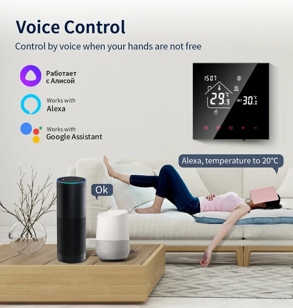 Tuya WiFi Smart Thermostat LCD Display Touch Screen For Floor Heating Electric/Water Gas Boiler Remote Control by Alexa Alice