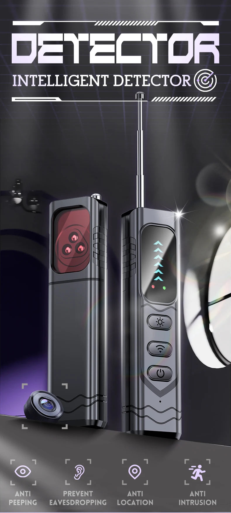 Smart camera detector, anti-eavesading, anti-stealing, anti-tracking, very suitable for meeting rooms, families, hotels, cars