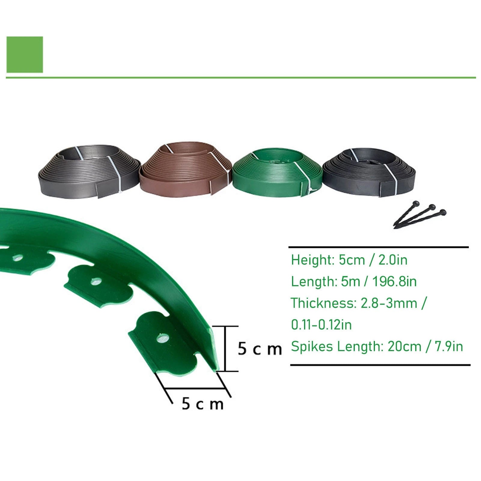 Landscape Edging Kit Lawn Edging Include 15 Spikes PE Garden Edging Border for Landscaping Flower Gardens Lawn