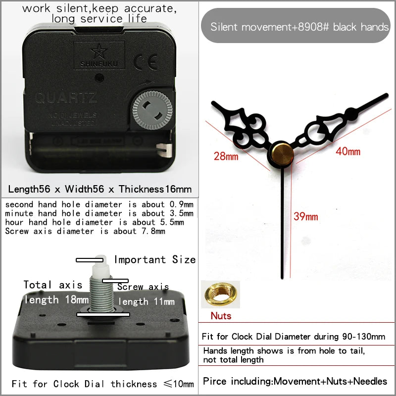 Clock Mechanism With Hands Silent Plastic DIY Accessory Kits Sweep Quartz Movement