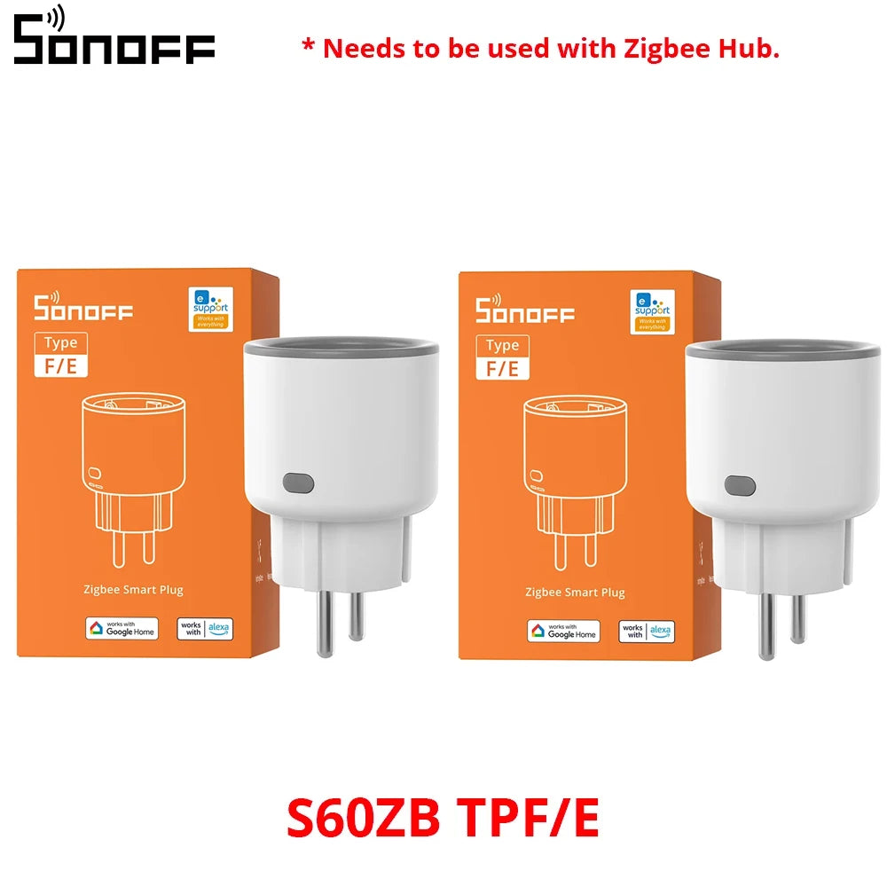 SONOFF S60ZBTPF EU 16A iPlug Zigbee Smart Plug Smart Home Outlet Socket with Energy Monitoring Supports Alexa Google Home