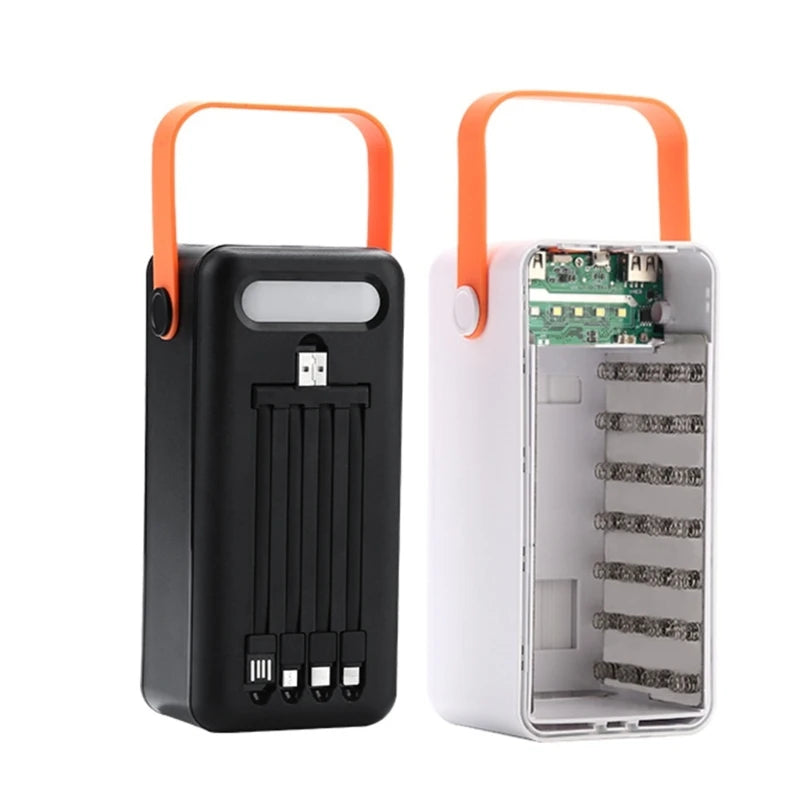DIY Power Bank Case 18650x21 PD QC4.0 3.0 22.5W Fast Charge Battery Storage Box with Micro Type-c Charging Cable Camping Light