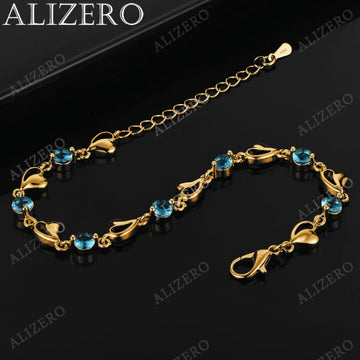 ALIZERO 925 Sterling Silver 18K Gold Blue Zircon Sapphire Heart Bracelets For Women Wedding Party Gift Fashion Jewelry
