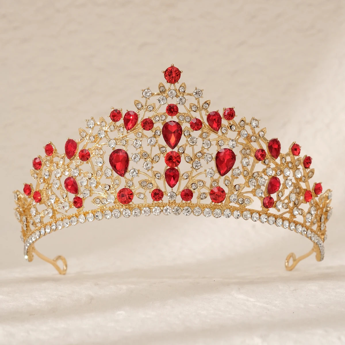 Red Luxury Bridal Wedding Crown Handmade Rhinestone Elegant Tiara Halloween Red Collection Hairbands Headpieces Accessories