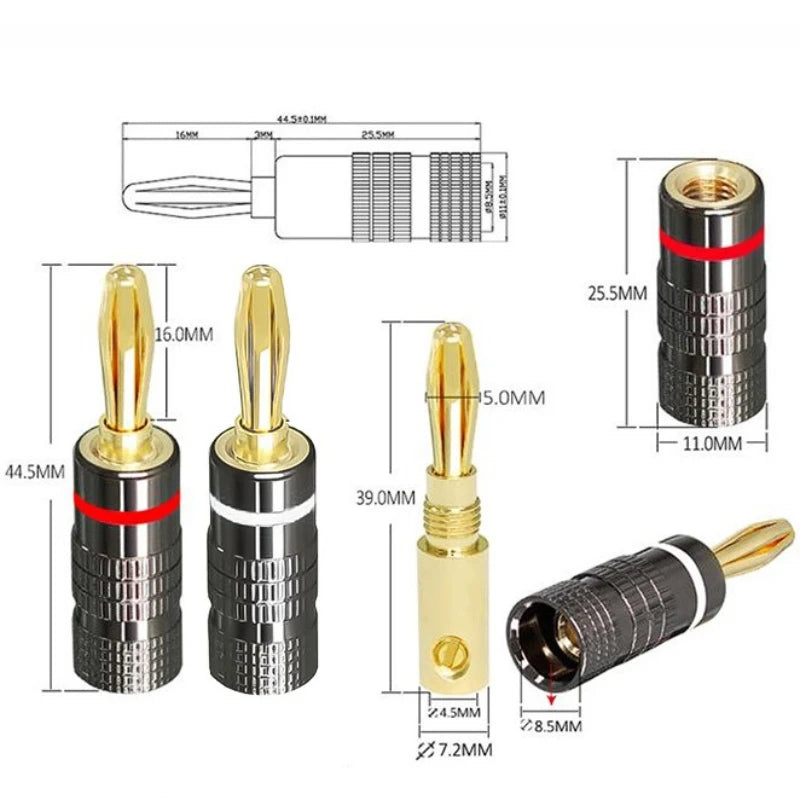 2/6/10/20/50pcs 4mm Banana Plugs Male Connector 24K Gold Plated Hifi Audio Speaker Banana Connectors for Speakers and Amplifiers