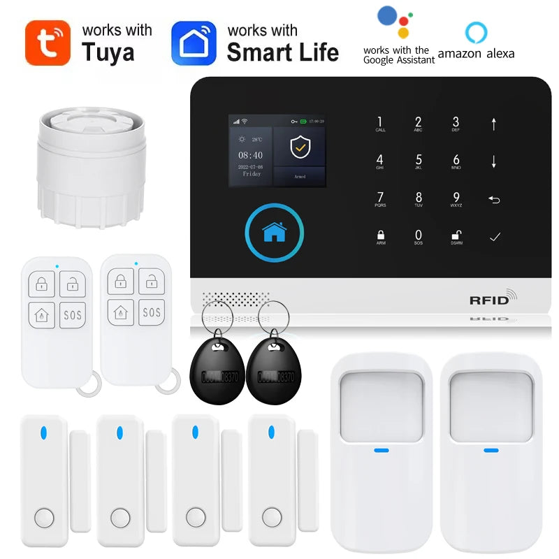Smart Home Solar powered siren Tuya WIFI GSM Alarm System Wireless Smart Life APP 433MHz Safe Security Gap PIR Motion with Alexa