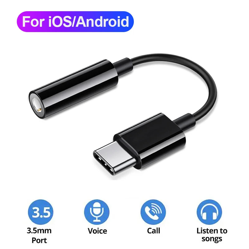 USB C to 3.5mm Headphone Adapter for iPhone Sumsang Huawei Xiaomi Redmi Poco Pixel 3.5mm Jack Earphone AUX Audio Adapter Cable