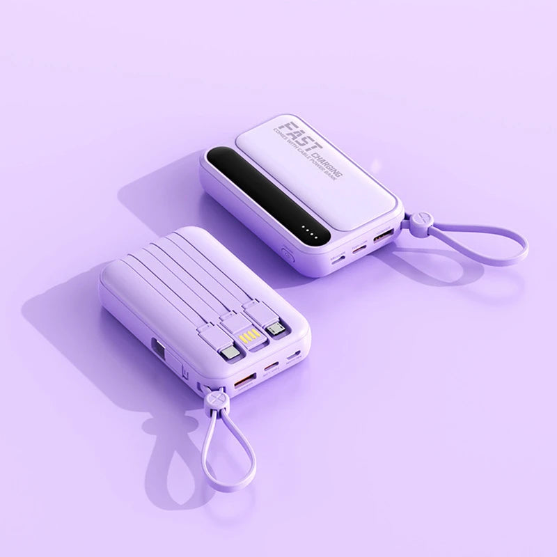 50000mAh Large Capacity Power Bank 4 In 1 Cables Intelligent Digital Display Laser Light  USB Fast Charging External Battery