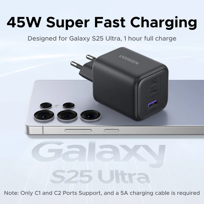 UGREEN 45W GaN Charger PD3.0 PPS QC3.0 Quick Charge For Samsung S25 S24 Ultra iPhone 17 16 15 Pro iPad Tablet USB C Fast Chager