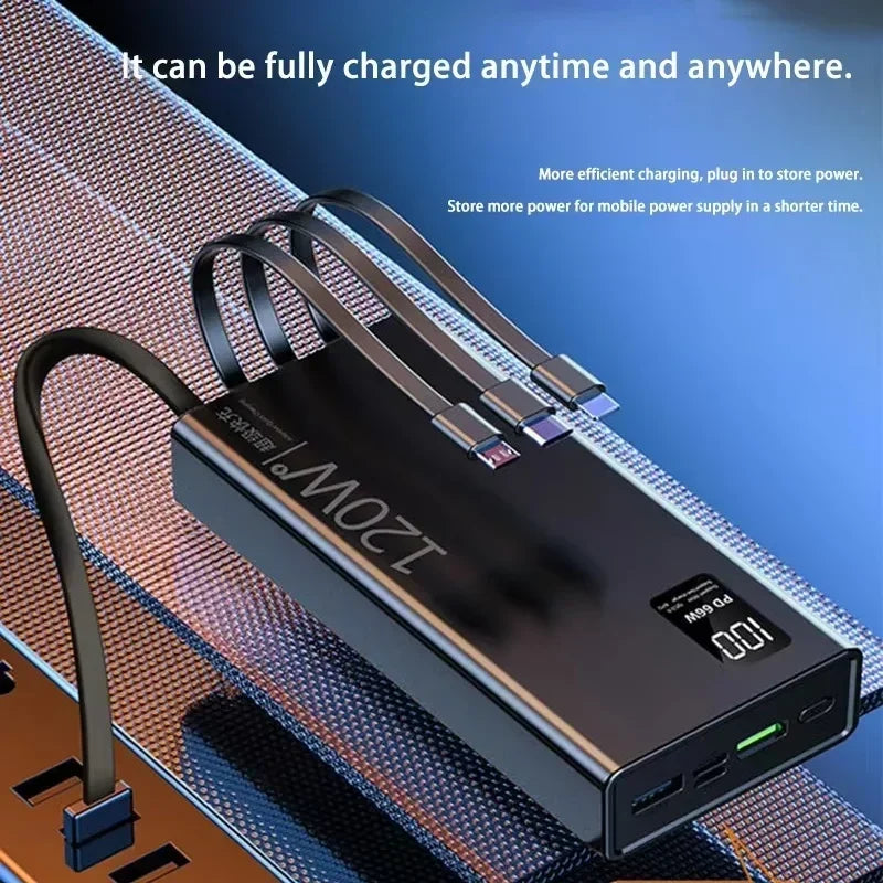 Lenovo 120W 50000mAh High Capacity Power Bank 4 in 1 Cables Fast Charging Power Bank Portable Charger for iPhone Samsung