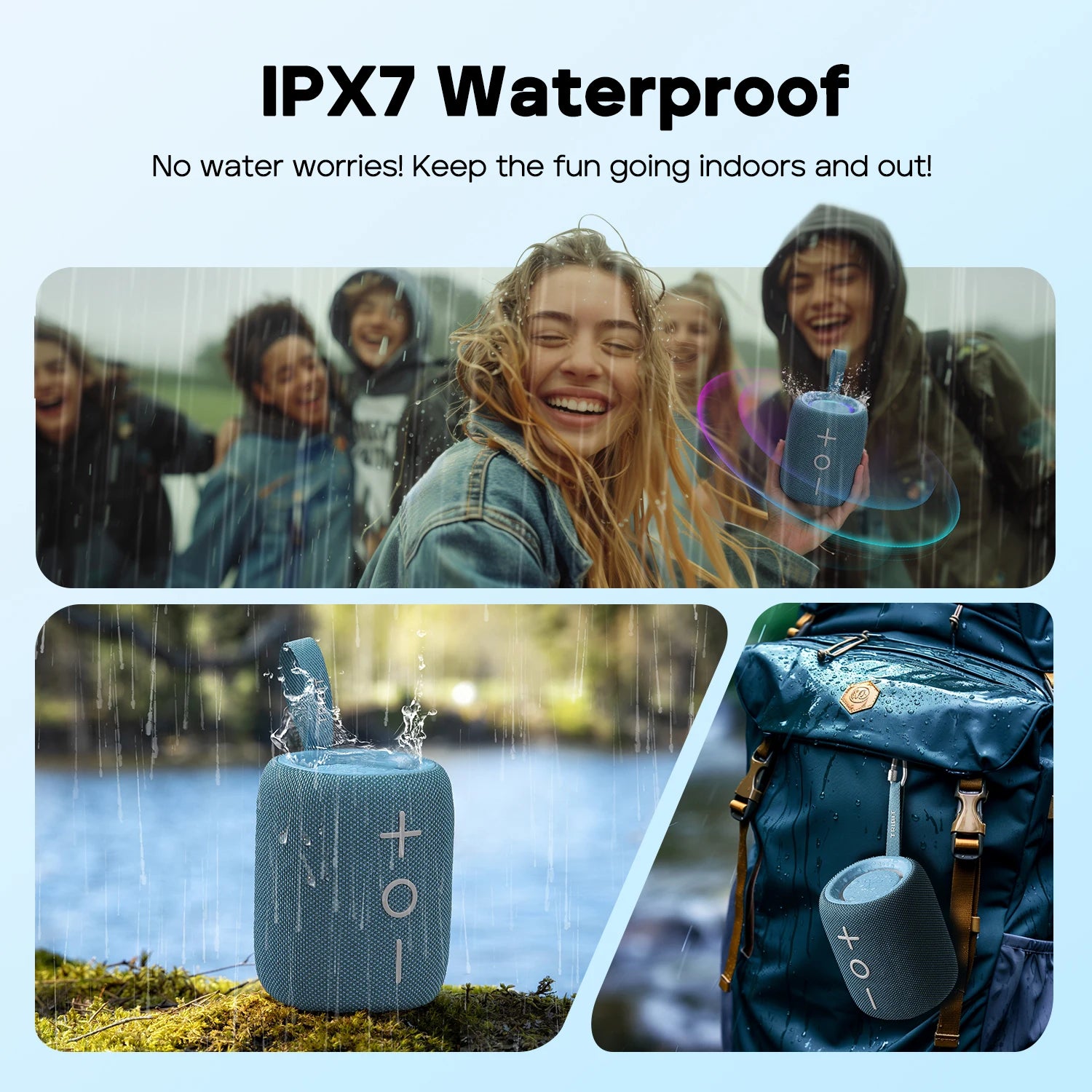 TRIBIT New StormBox Mini+ Portable Bluetooth Speaker,12W Power 360° Sound With XBass, LEDs, APP Control, IPX7 Waterproof Outdoo