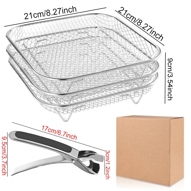 Air Fryer Universal Accessories Metal Oven Air Fryer Racks For Baking Stackable Grill Skewer Rack Fit All Airfryer 4.2Qt - 5.8Qt