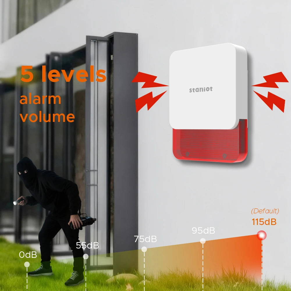 Staniot Indoor Siren Alarm 115dB High Decibel Wireless 433MHz Tuya Anti-Theft Smart Home Devices Waterproof House Alarm System