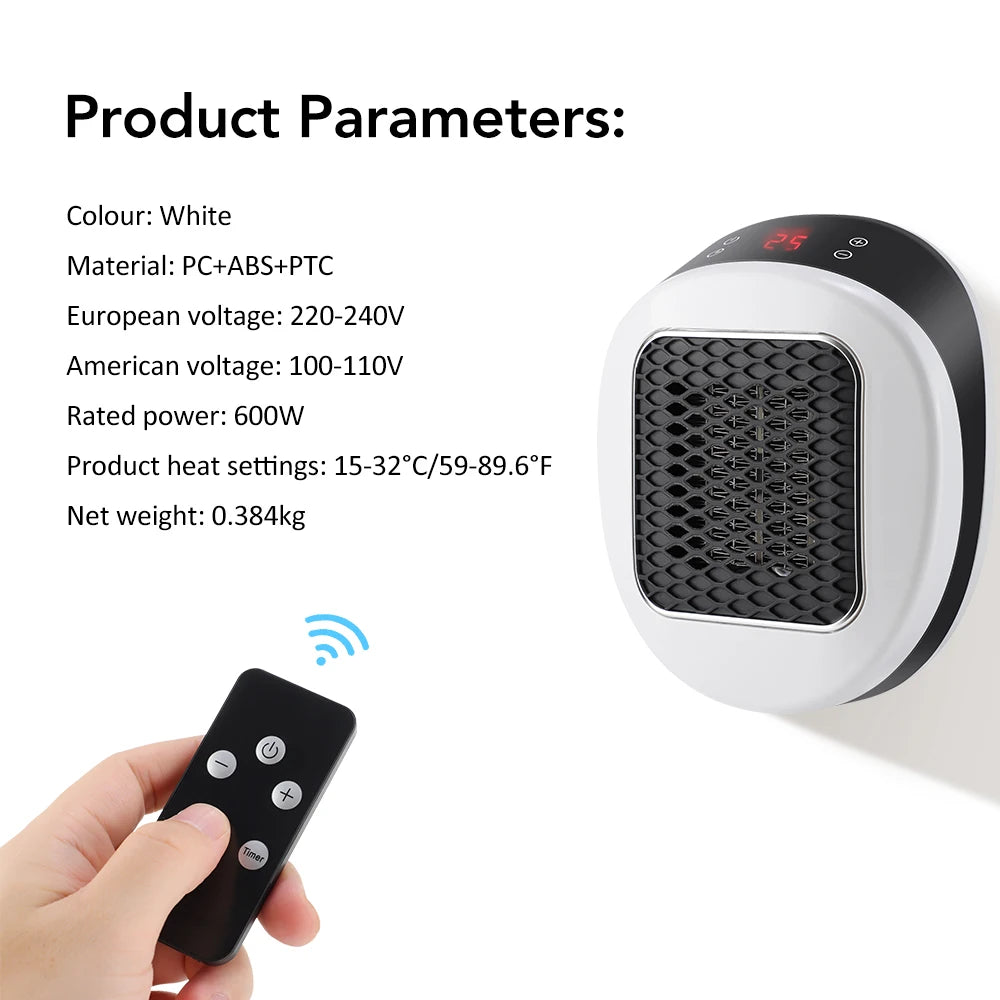 Portable Electric Heater PTC EU/US Wall-plug Bathroom Living Room Heater Adjustable Temperature Low Noise House Warmer Machine