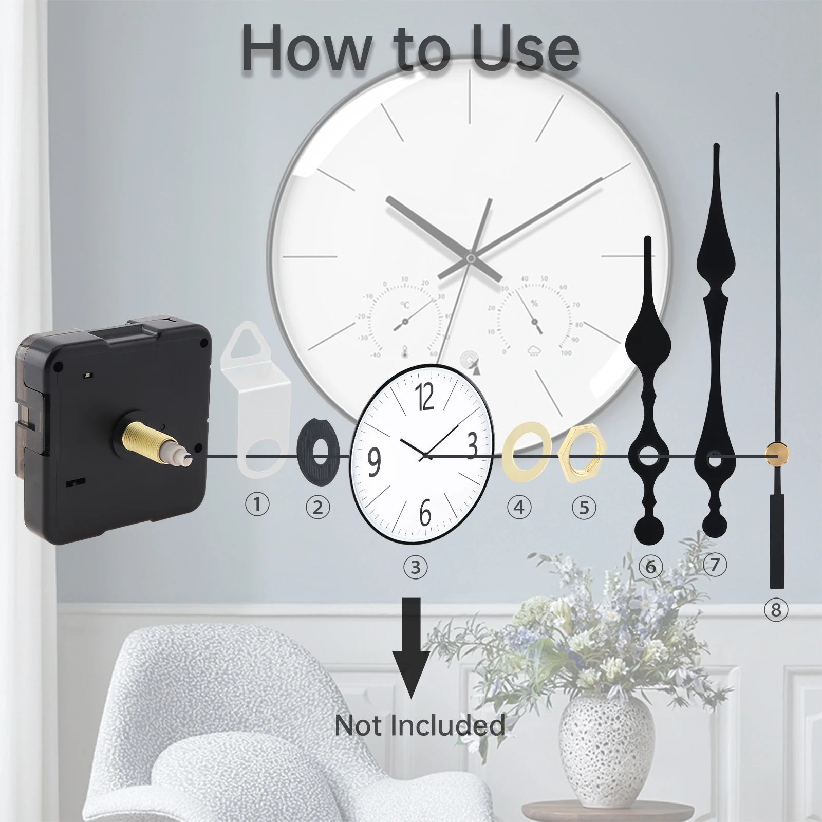Quartz Battery Operated Silent Wall Clock Movement Mechanisms for DIY / Repair, Clock Parts Replacement