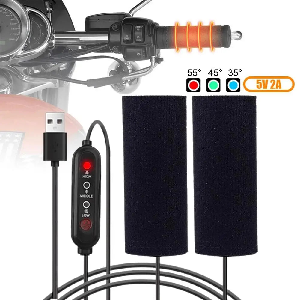 Motorcycle USB Heated Handlebar Grips 3 - Gear Temperature Control Fast Heating Non-Destructive Stick-On Installation Warmers