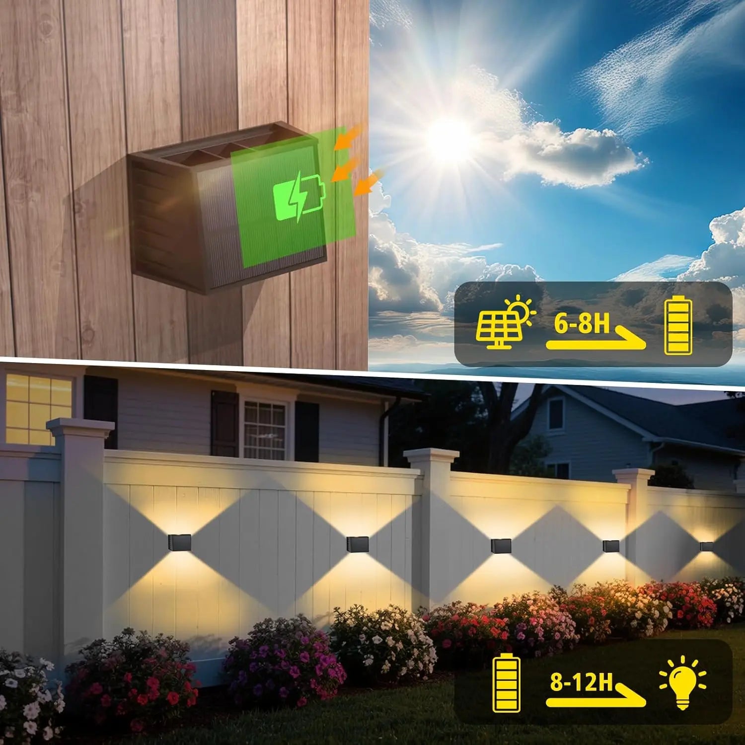 1/2pcs Outdoor Solar Lamp Solar Wall Light Upper and Lower Beam Angles Warm White IP65 Garden Solar Light for Garden Fence Wall