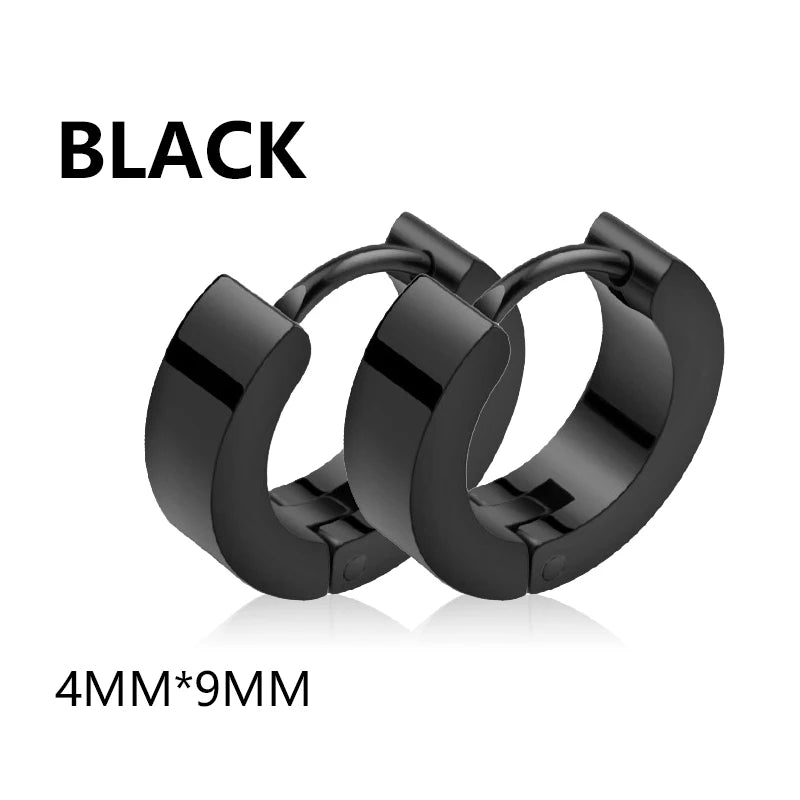 1/16 pairs Black Punk Stainless Steel Women Men Hoop Earrings Small Trendy Round Cross Pendants Jewelry Accessories Earrings