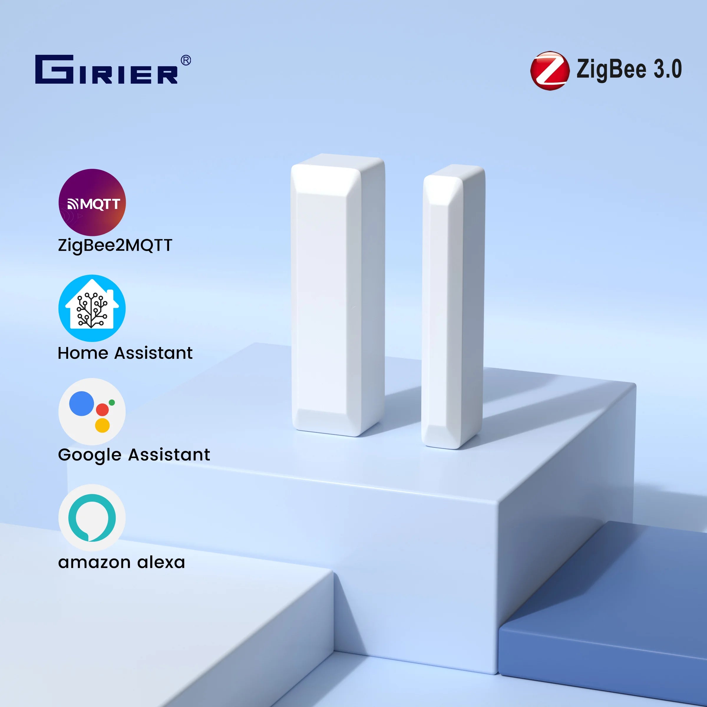 GIRIER Smart Door and Window Sensor ZigBee 3.0 Wireless Contact Detector for Smart Home Security Works with Home Assistant 2MQTT