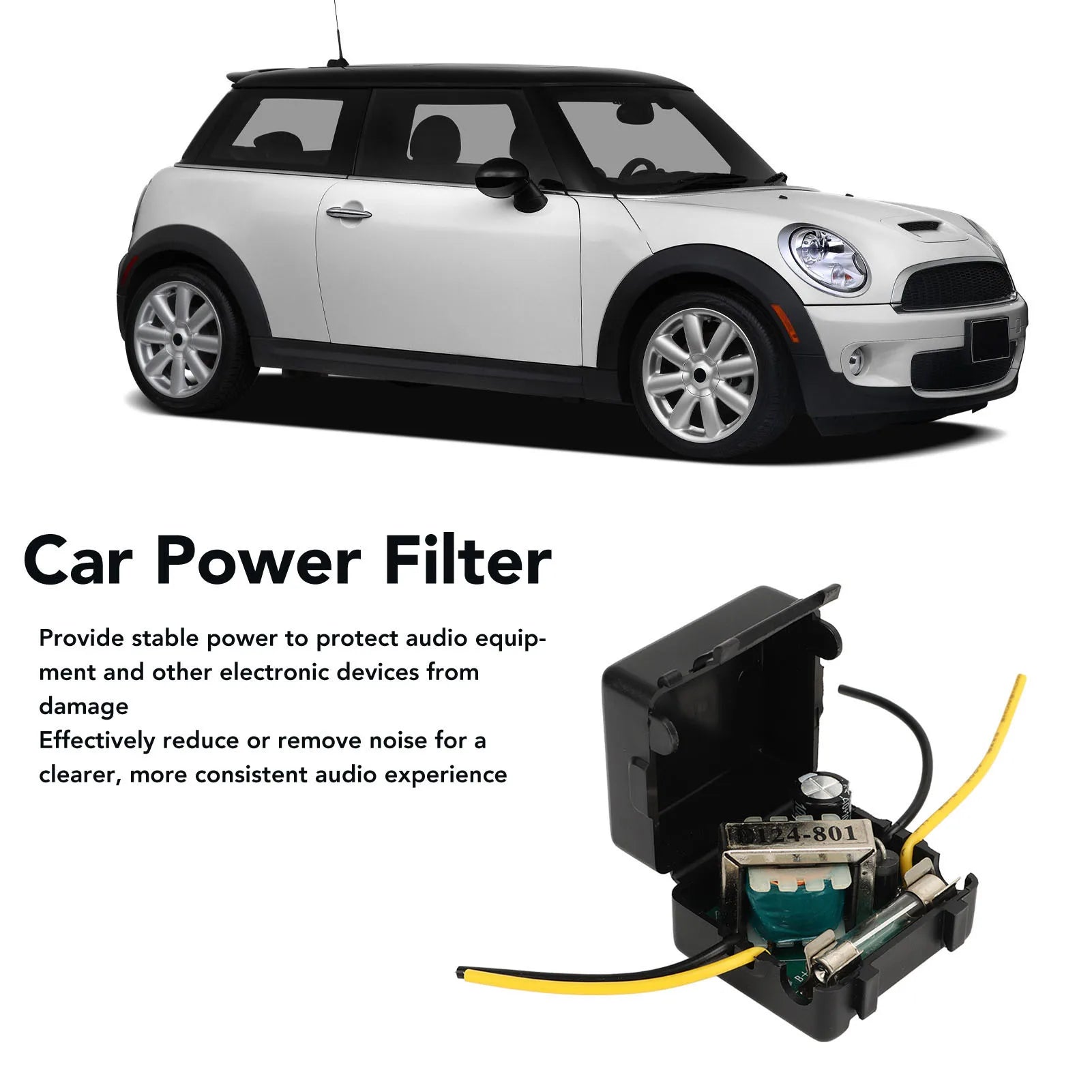 2Pcs Car Power Filter Stereo Noises Reduction Stereo Noise Suppressor Reducer 12V Interference Proof for Equalizers Amplifiers