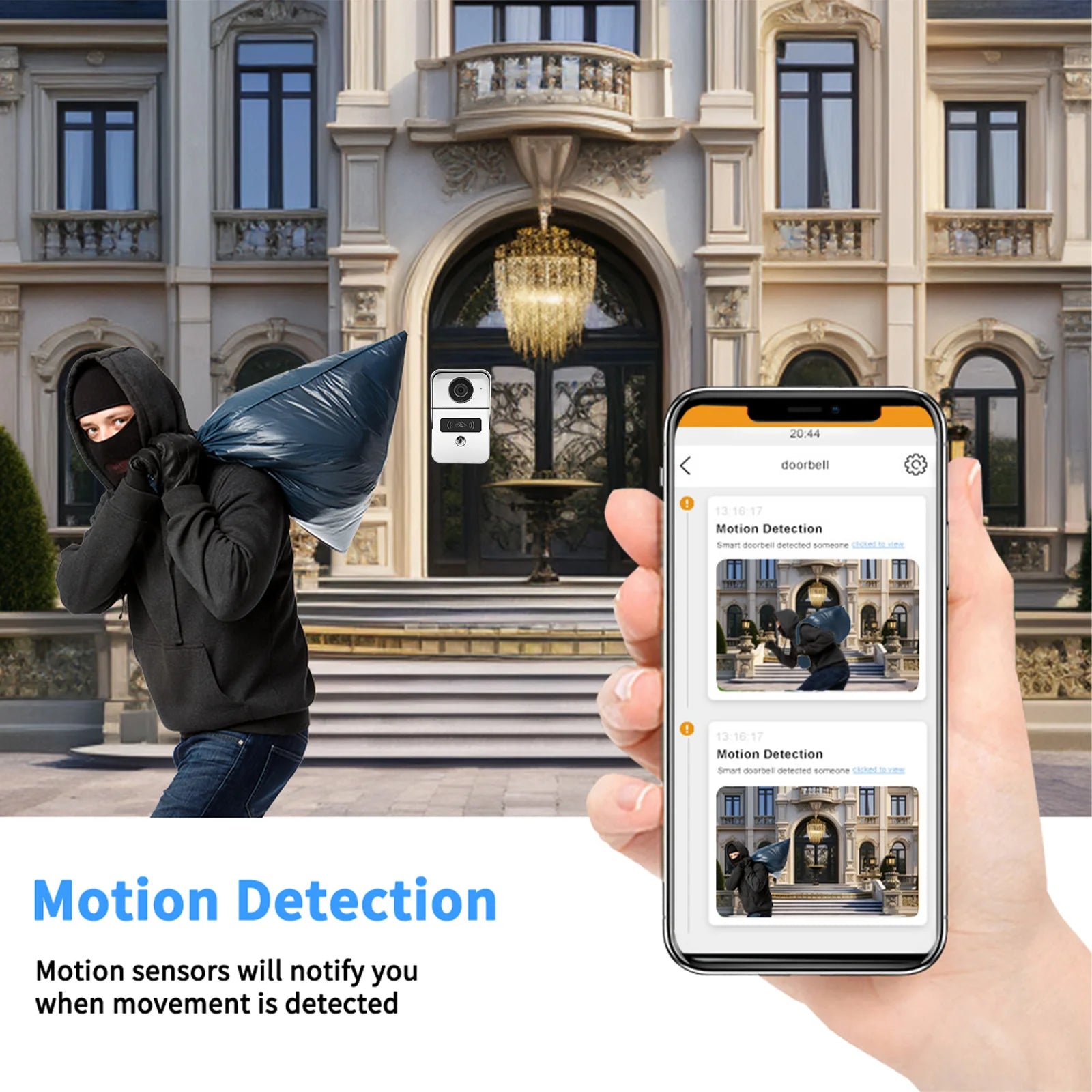 ANJIELO Video Doorbell Lock for Homes and Apartments1080P IC Card Unlocking Metal Doorbell Video Intercom System Graffiti Smart