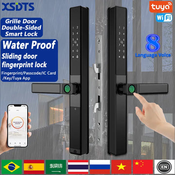 Double-Side Waterproof  Smart Door Lock Fingerprint Password Card Tuya App Bridge-Cut For Outdoor Pull Push Sliding Grille Door