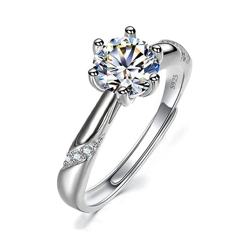 Moissanite Engagement Finger Rings Inlaid Diamond Open Ring For Women 925 Silver Promise Wedding Adjustable Rings Fine Jewelry