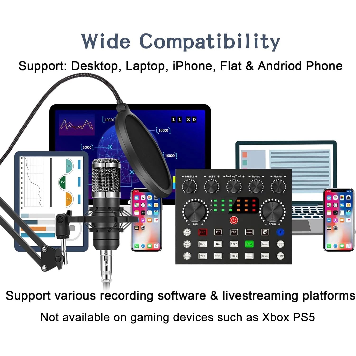 Podcast equipment set with voice changer, podcast mixer, with BM800 microphone, suitable for podcast, recording, live broadcast
