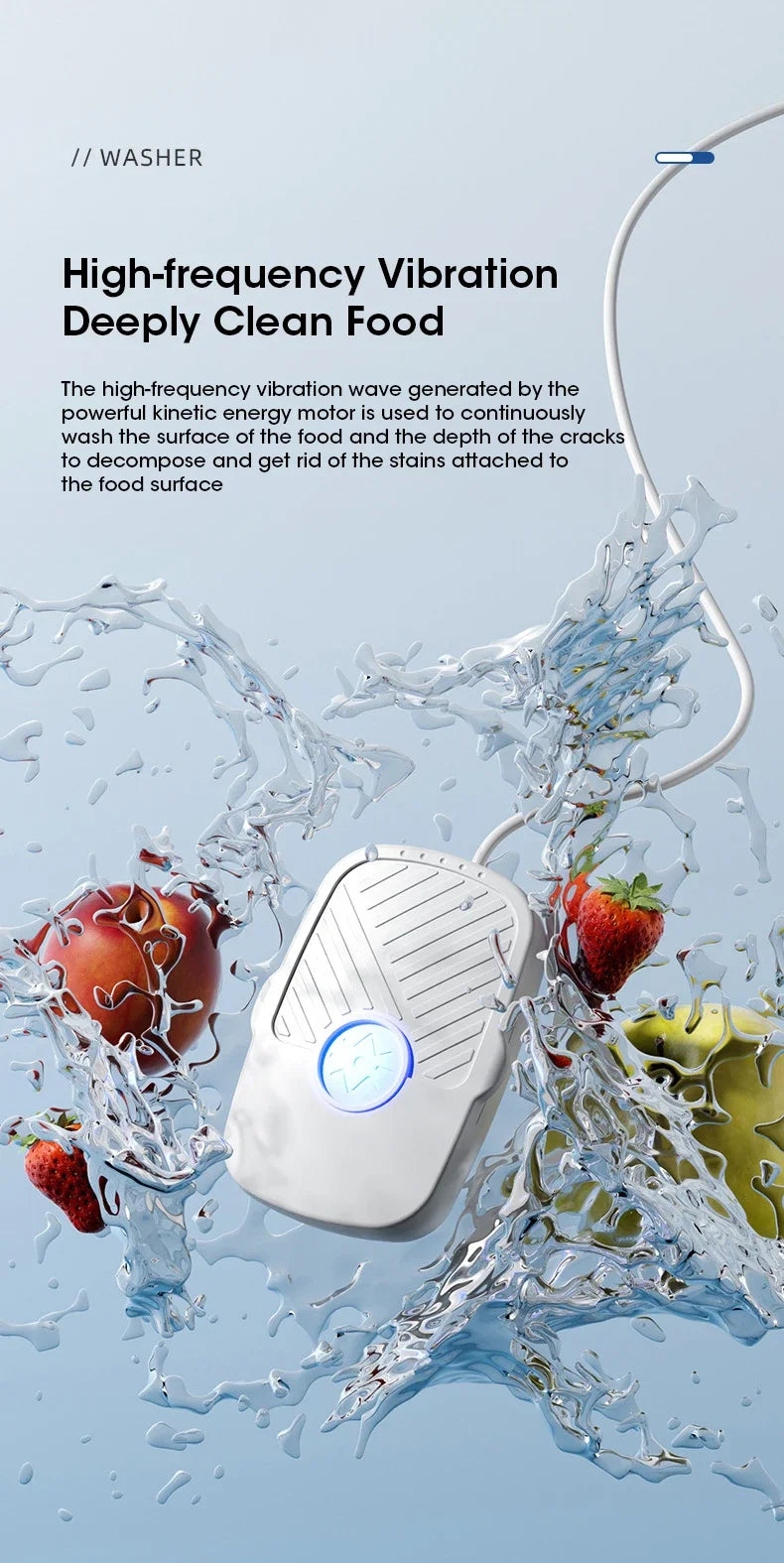 Vegetable and Fruit Cleaning Machine Multi Functional Ultrasonic Cleaner Mini Kitchen Vegetable High Frequency Cleaning Machine