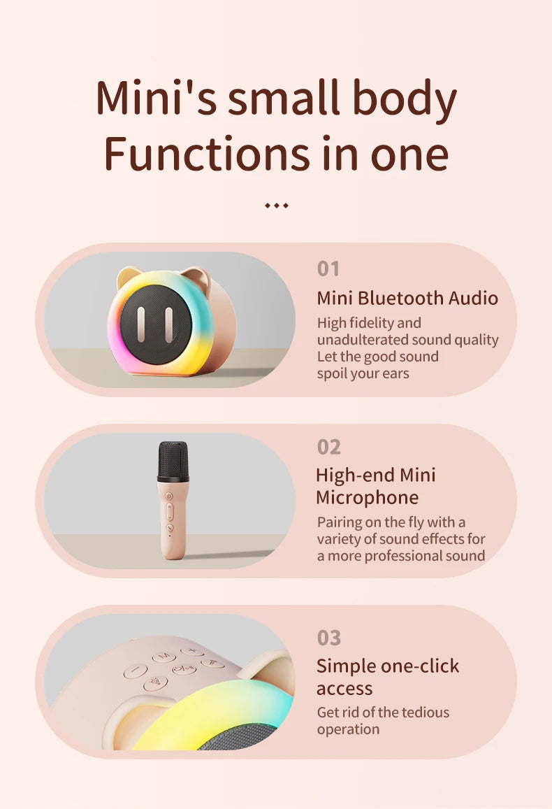 PARAMITA Bluetooth Speaker Portable Home Cute Karaoke Mini Wireless Audio with Microphone Home Karaoke Singing Machine Kids Gift
