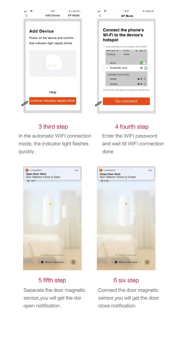 Tuya Smart WiFi Zigbee Door Sensor Smart Home Open Close Detector Smartlife App Control Notification Compatible