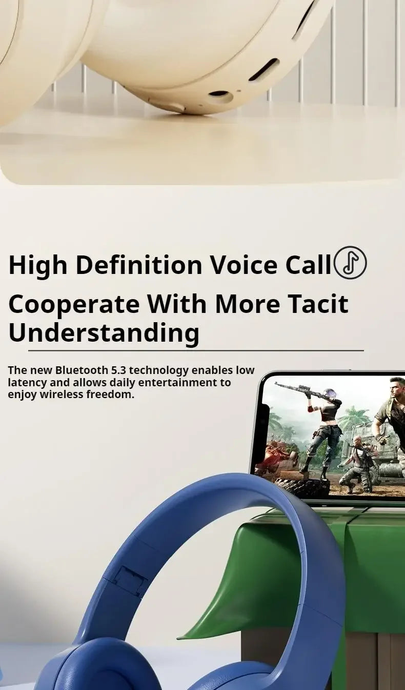 Wireless Headphones Bluetooth 5.1 Over Ear HIFI Stereo Headsets True Active Noise Cancelling Tf Card Support Type-c HD Mic Gifts