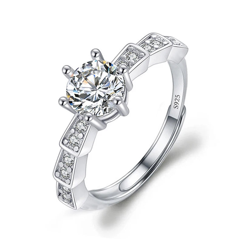 Moissanite Engagement Finger Rings Inlaid Diamond Open Ring For Women 925 Silver Promise Wedding Adjustable Rings Fine Jewelry